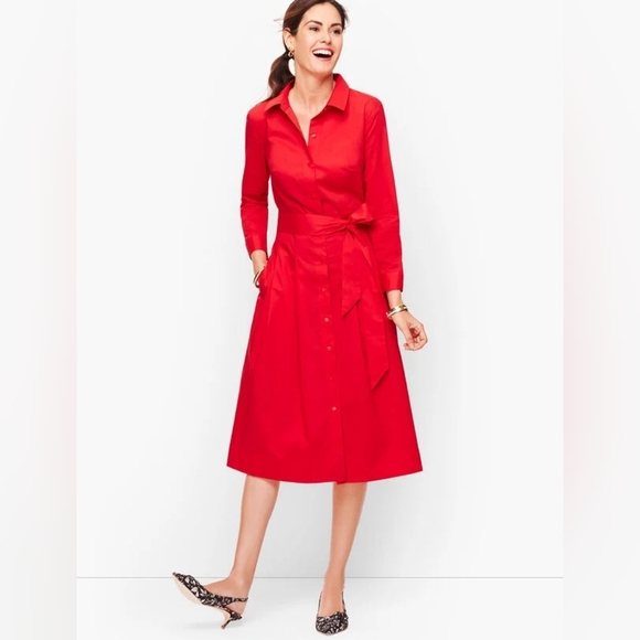 Talbots Belted Shirt Dress Red sz 12 NWT - Picture 1 of 11